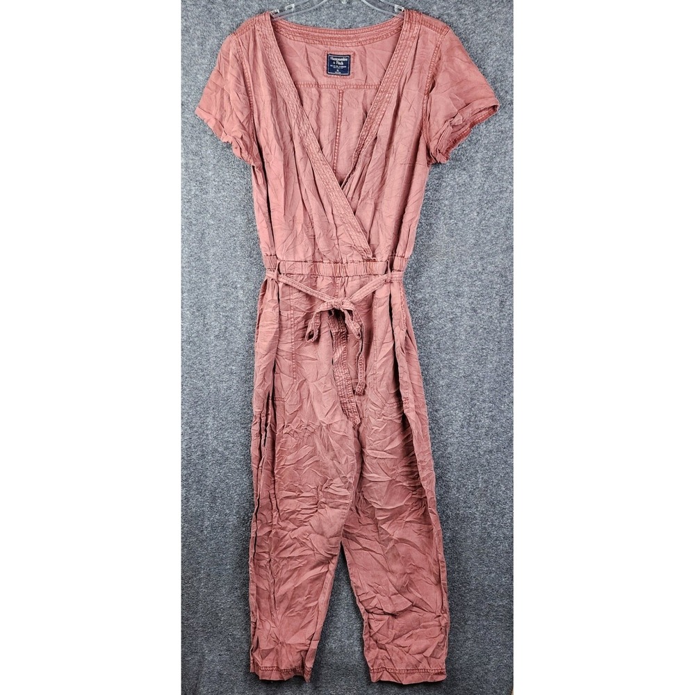 Abercrombie & Fitch Jumpsuit Women XL Garment Dyed Wrap Tie Waist Short Sleeve